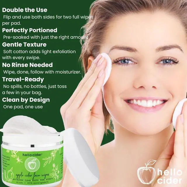 Alt view image 4 of 7 - Apple Cider Vinegar Acne Face Toner Pads, Tea tree, 60 Pads | Oil-free. ACV + 7 organic hydrosols: tea tree, witch hazel, rose geranium, chamomile, lavender, lemongrass, neroli.