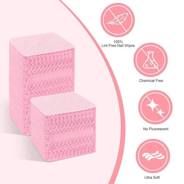 Alt view image 2 of 7 - 1080PCS Lint Free Nail Wipes with Pump Dispenser | Gel Nail Polish Remover Pads Soft Non-woven Nail Wipes for Nail Polish Remove and Acrylic Nail Supplies,Pink