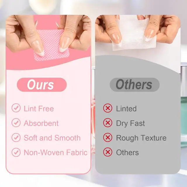 Alt view image 4 of 7 - 1080PCS Lint Free Nail Wipes with Pump Dispenser | Gel Nail Polish Remover Pads Soft Non-woven Nail Wipes for Nail Polish Remove and Acrylic Nail Supplies,Pink