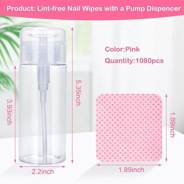Alt view image 5 of 7 - 1080PCS Lint Free Nail Wipes with Pump Dispenser | Gel Nail Polish Remover Pads Soft Non-woven Nail Wipes for Nail Polish Remove and Acrylic Nail Supplies,Pink