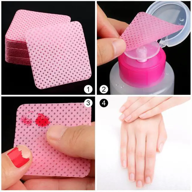 Alt view image 5 of 7 - 200 Pieces Nail Cotton Pads,1 Pull-Down Pump Dispenser Bottle, Super Absorbent Soft Non-Woven Eyelash Glue Wipes, Nail Polish dehumidifier for Eyelash Extension Products and Nail Oil Bottle (Pink)