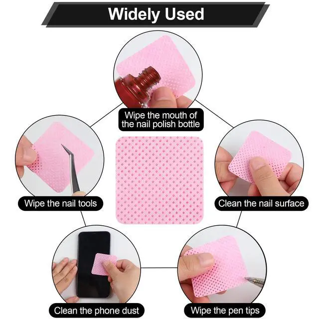 Alt view image 7 of 7 - 200 Pieces Nail Cotton Pads,1 Pull-Down Pump Dispenser Bottle, Super Absorbent Soft Non-Woven Eyelash Glue Wipes, Nail Polish dehumidifier for Eyelash Extension Products and Nail Oil Bottle (Pink)