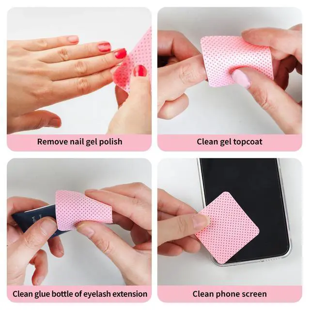 Alt view image 6 of 7 - 200 Pieces Nail Cotton Pads,1 Pull-Down Pump Dispenser Bottle, Super Absorbent Soft Non-Woven Eyelash Glue Wipes, Nail Polish dehumidifier for Eyelash Extension Products and Nail Oil Bottle (Pink)