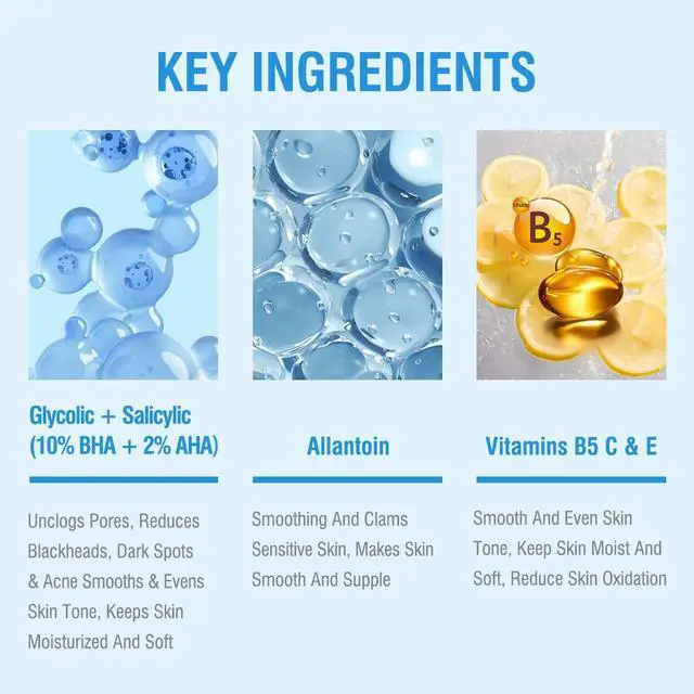 Alt view image 3 of 6 - 10% Glycolic Acid + 2% Salicylic Acid Peel Pads - BACHERI Resurfacing Pads For Face with Vitamins B5, C & E, Allantoin - Exfoliating Facial Peel for Dark Spots, Blackhead, Acne, 55 Pcs