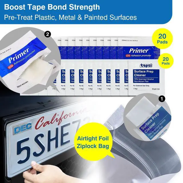 Alt view image 2 of 6 - 20PCS Adhesion Promoter Wipes + 20PCS Alcohol Prep Pads | Boost Tape Bond Strength on Plastic, Car Trim, Vinyl Wrap, Surface Cleaner & Primer Kit for Acrylic Tape, Foil Ziplock Packed
