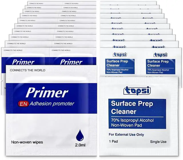 Main image of 20PCS Adhesion Promoter Wipes + 20PCS Alcohol Prep Pads | Boost Tape Bond Strength on Plastic, Car Trim, Vinyl Wrap, Surface Cleaner & Primer Kit for Acrylic Tape, Foil Ziplock Packed
