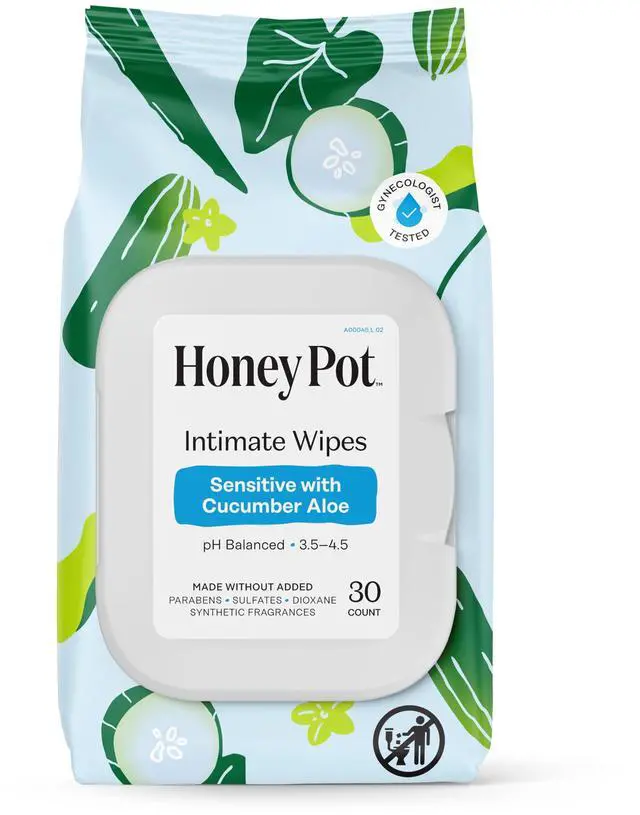 Main image of - Feminine Wipes - Sensitive w/Cucumber Aloe | pH Balancing, Herbal Infused Plant-Based Feminine Care for Sensitive Skin - Feminine Hygiene Products for Women - 30ct