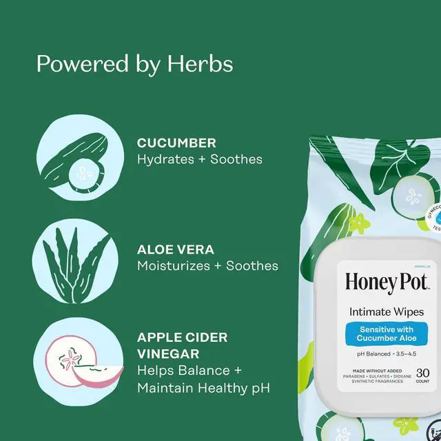 Alt view image 3 of 7 - - Feminine Wipes - Sensitive w/Cucumber Aloe | pH Balancing, Herbal Infused Plant-Based Feminine Care for Sensitive Skin - Feminine Hygiene Products for Women - 30ct