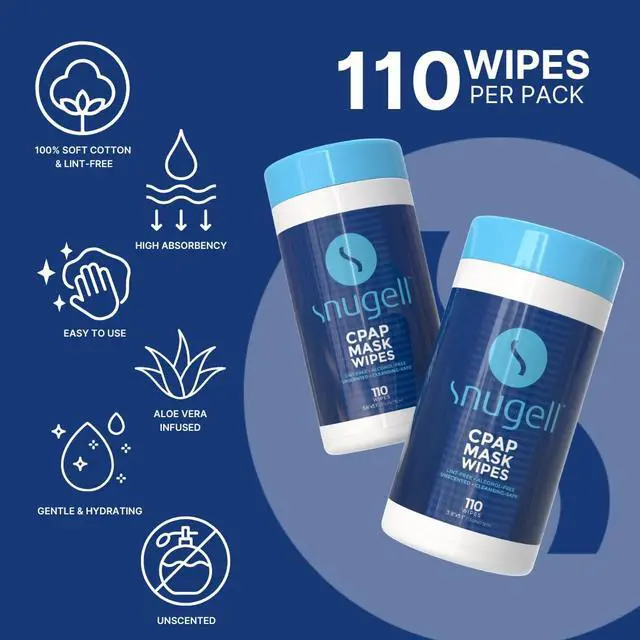 Alt view image 2 of 5 - Unscented CPAP Mask Wipes 110 Count 100% Soft Cotton Lint & Alcohol-Free Skin-Safe Formula with Aloe Vera Easy-to-Open Canister Perfect for Cleaning CPAP Masks, Tubes, and Devices