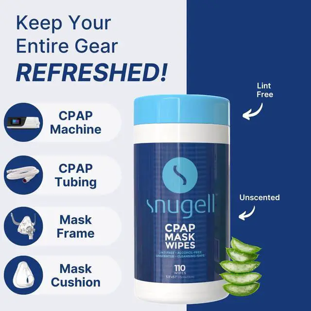 Alt view image 4 of 5 - Unscented CPAP Mask Wipes 110 Count 100% Soft Cotton Lint & Alcohol-Free Skin-Safe Formula with Aloe Vera Easy-to-Open Canister Perfect for Cleaning CPAP Masks, Tubes, and Devices