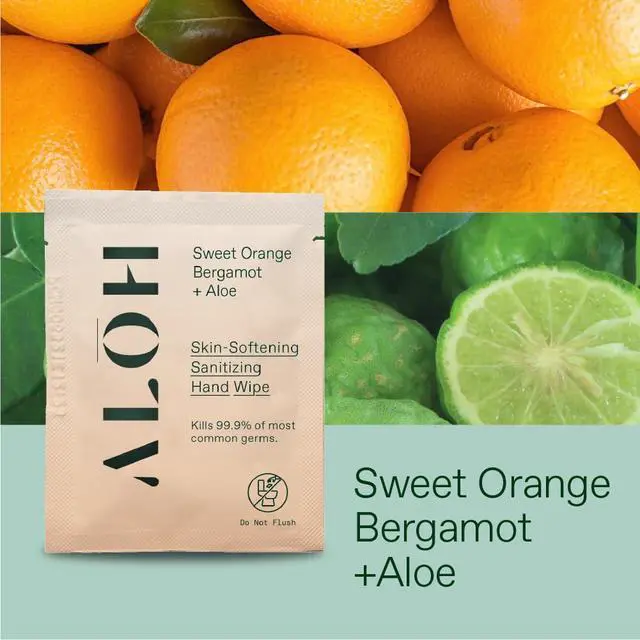 Alt view image 2 of 6 - Sweet Orange Bergamot + Aloe Hand Sanitizer Wipes Individually Wrapped | Clean Hands, Clear Mind, On The Go, Travel Size for Kids and Adults | Alcohol Free, Moisturizing, Scented | 20 Wipes