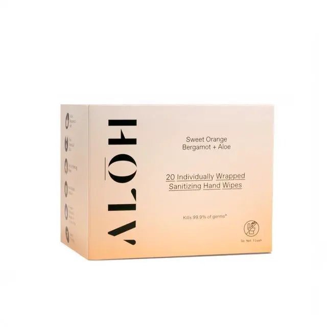 Main image of Sweet Orange Bergamot + Aloe Hand Sanitizer Wipes Individually Wrapped | Clean Hands, Clear Mind, On The Go, Travel Size for Kids and Adults | Alcohol Free, Moisturizing, Scented | 20 Wipes