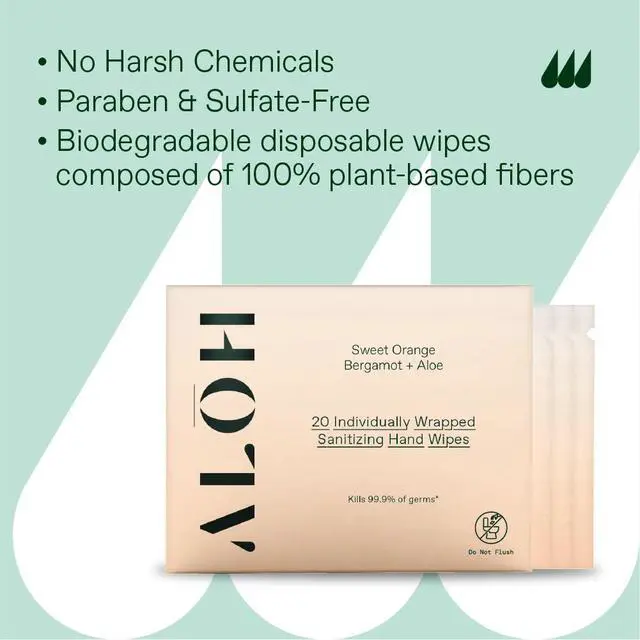 Alt view image 5 of 6 - Sweet Orange Bergamot + Aloe Hand Sanitizer Wipes Individually Wrapped | Clean Hands, Clear Mind, On The Go, Travel Size for Kids and Adults | Alcohol Free, Moisturizing, Scented | 20 Wipes