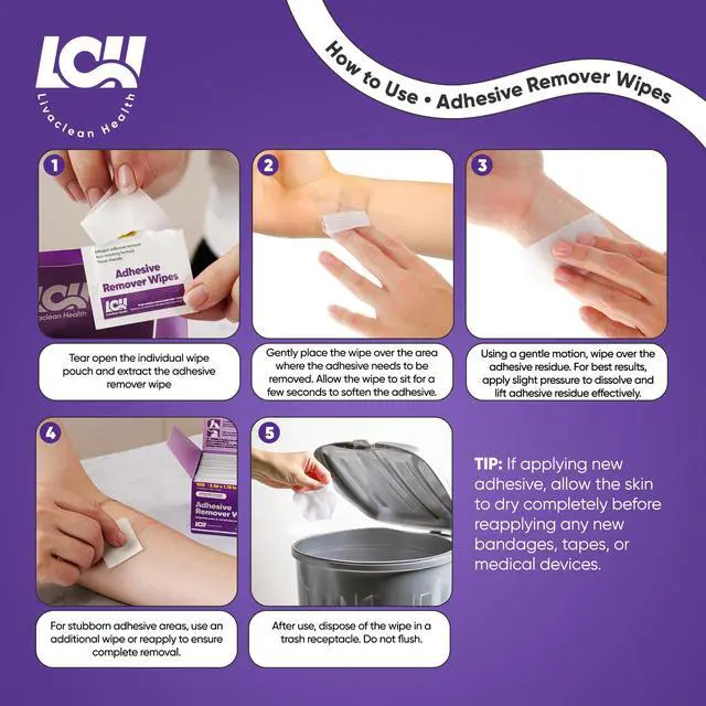 Alt view image 3 of 6 - 100 CT Adhesive Remover Wipes Strong & Effective Skin Adhesive Remover 2 Ply 2.56x1.18in (6.5x3cm) Medical Adhesive Remover for Bandage, Tape, Dressings, and Ostomy Residue - By