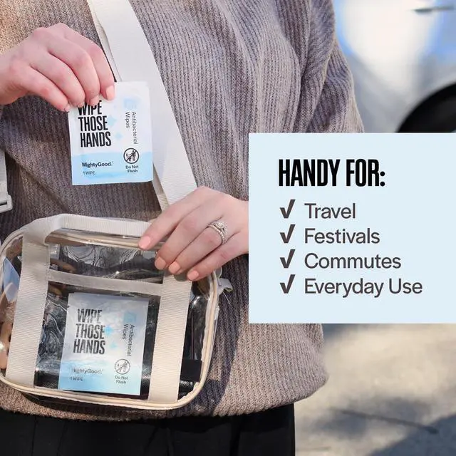 Alt view image 4 of 7 - Wipe Those Hands On-The-Go Hand Sanitizing Wipes, 1 Pack of 30, Unscented | Individually Wrapped Travel Wipes, Alcohol-Free, Fragrance-Free, Kills Germs Fast, Travel Essentials