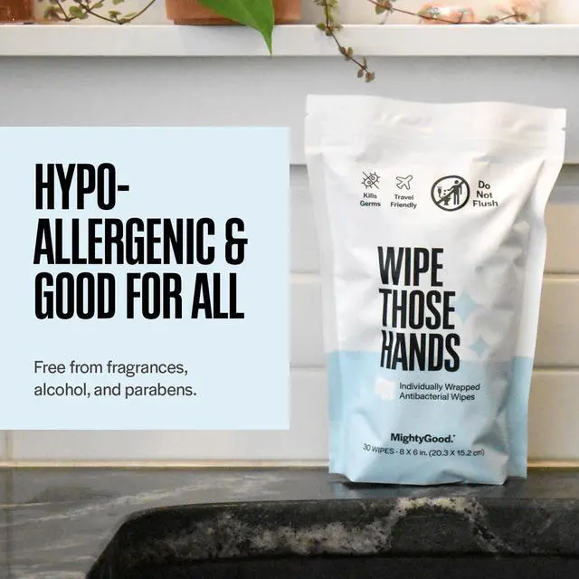 Alt view image 6 of 7 - Wipe Those Hands On-The-Go Hand Sanitizing Wipes, 1 Pack of 30, Unscented | Individually Wrapped Travel Wipes, Alcohol-Free, Fragrance-Free, Kills Germs Fast, Travel Essentials