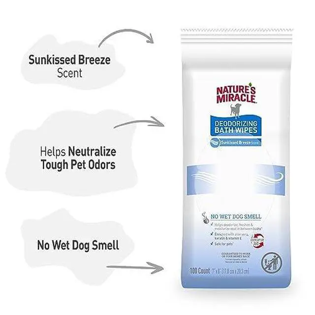 Alt view image 6 of 7 - Deodorizing Bath Wipes for Dogs, 100 Count | Neutralize Tough Pet Odors Between Baths, Promotes Healthy Skin & Coat, Great For Spot & Paw Cleaning, Sunkissed Breeze Scent