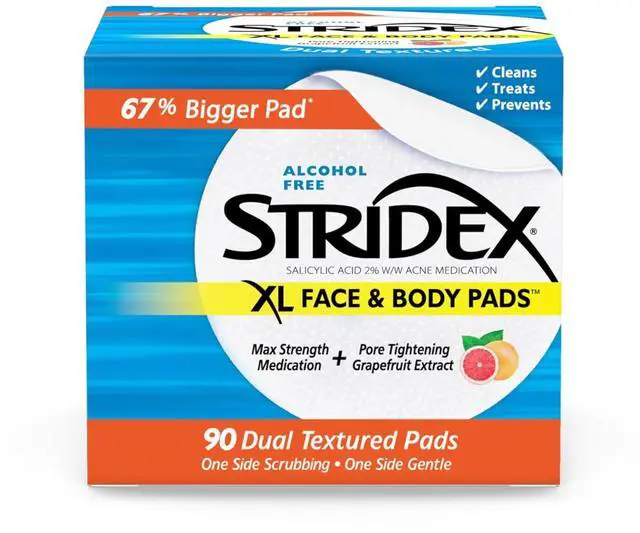Main image of XL Face Body Pads, Exfoliating Salicylic Acid Acne Treatment, 90 Ct | Large acne pads with 2% salicylic acid for face and body acne. Dual textured, one side exfoliating and one side smooth