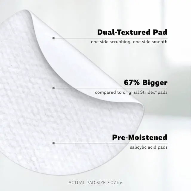 Alt view image 4 of 6 - XL Face Body Pads, Exfoliating Salicylic Acid Acne Treatment, 90 Ct | Large acne pads with 2% salicylic acid for face and body acne. Dual textured, one side exfoliating and one side smooth