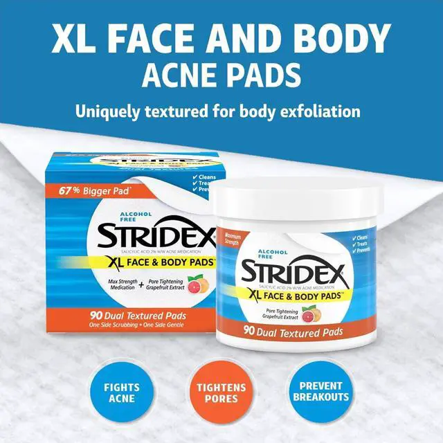 Alt view image 3 of 6 - XL Face Body Pads, Exfoliating Salicylic Acid Acne Treatment, 90 Ct | Large acne pads with 2% salicylic acid for face and body acne. Dual textured, one side exfoliating and one side smooth