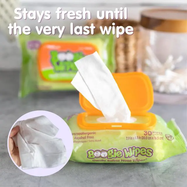 Alt view image 6 of 7 - Saline Nose Wipes Fresh Scent - 45 Count | Hypoallergenic & Alcohol-Free, Allergy Relief, Made with Natural Saline, Aloe, Chamomile & Vitamin E, Diaper Bag Essential
