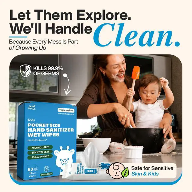 Alt view image 6 of 7 - Pocket Hand Sanitizer Wipes Alcohol-Free & Fragrance-Free Kills 99.9% of Germs Safe for Kids & Sensitive Skin Travel Wipes 60 Count (10 Packs of 6) TSA Approved