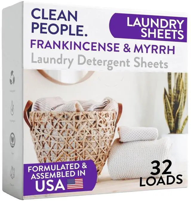 Main image of Laundry Detergent Sheets - Laundry Soap - Ultra Concentrated, Recyclable Packaging, Stain Fighting - Frankincense & Myrrh, 32 Pack