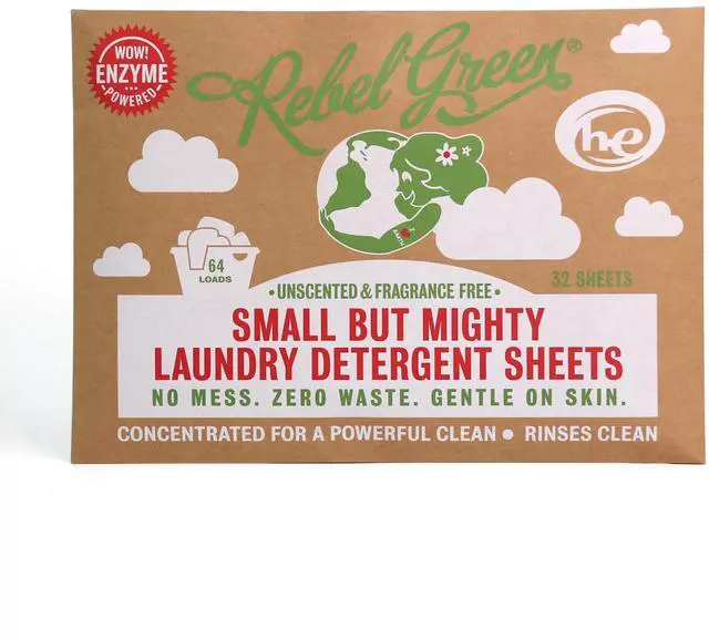 Main image of Small But Mighty Laundry Detergent Sheets | Enzyme Powered Laundry Solution, 32 Pre-Measured Washing Machine Sheets for 64 Loads, Unscented