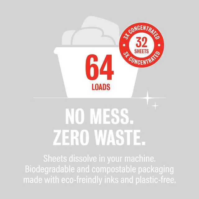Alt view image 4 of 7 - Small But Mighty Laundry Detergent Sheets | Enzyme Powered Laundry Solution, 32 Pre-Measured Washing Machine Sheets for 64 Loads, Unscented