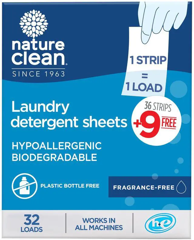 Main image of Non-Toxic Plastic-Free Packaging Natural Laundry Detergent Sheets Unscented 32 counts, Fragrance Free, Eco Friendly Hypoallergenic Biodegradable Laundry Strips Travel Laundry Soap Sheets