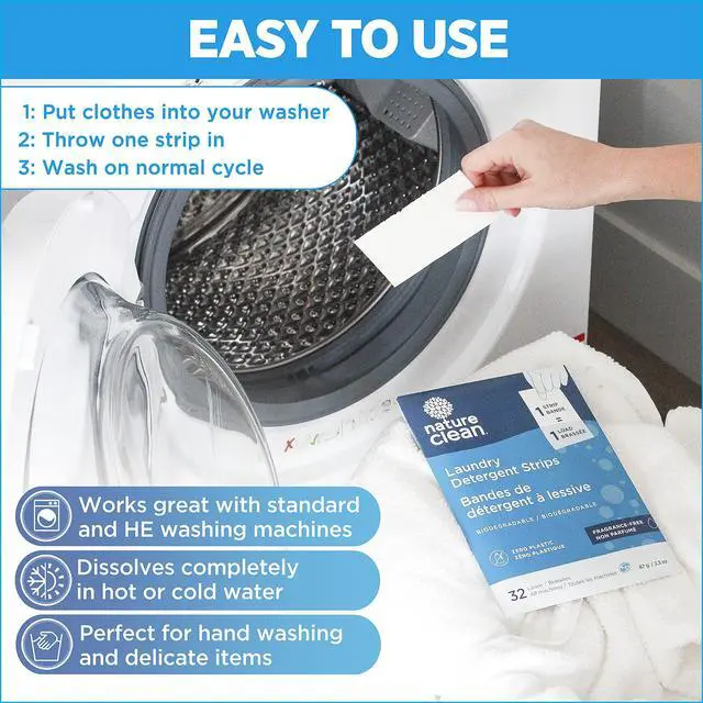 Alt view image 5 of 7 - Non-Toxic Plastic-Free Packaging Natural Laundry Detergent Sheets Unscented 32 counts, Fragrance Free, Eco Friendly Hypoallergenic Biodegradable Laundry Strips Travel Laundry Soap Sheets