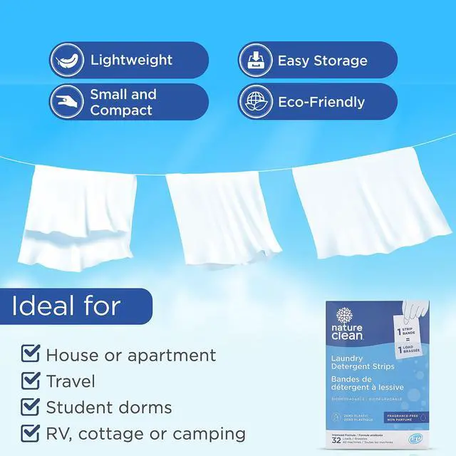 Alt view image 7 of 7 - Non-Toxic Plastic-Free Packaging Natural Laundry Detergent Sheets Unscented 32 counts, Fragrance Free, Eco Friendly Hypoallergenic Biodegradable Laundry Strips Travel Laundry Soap Sheets