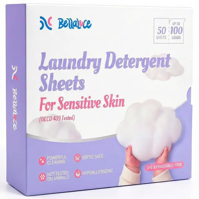 Main image of Sensitive Skin Laundry Detergent Sheets, 100 Loads, 50 Count | Hypoallergenic, Fragrance-Free, Gentle Formula for Baby Clothes, Travel & Dorm Essentials