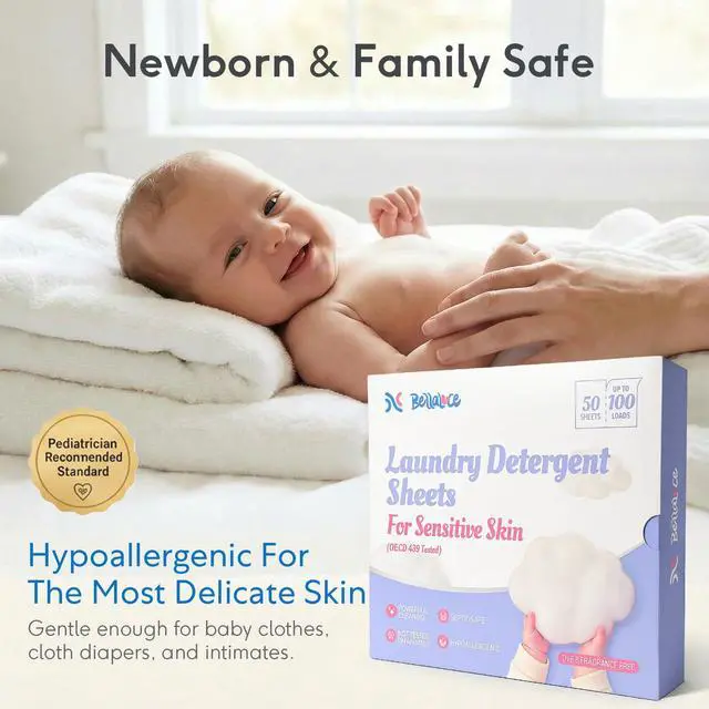 Alt view image 5 of 7 - Sensitive Skin Laundry Detergent Sheets, 100 Loads, 50 Count | Hypoallergenic, Fragrance-Free, Gentle Formula for Baby Clothes, Travel & Dorm Essentials