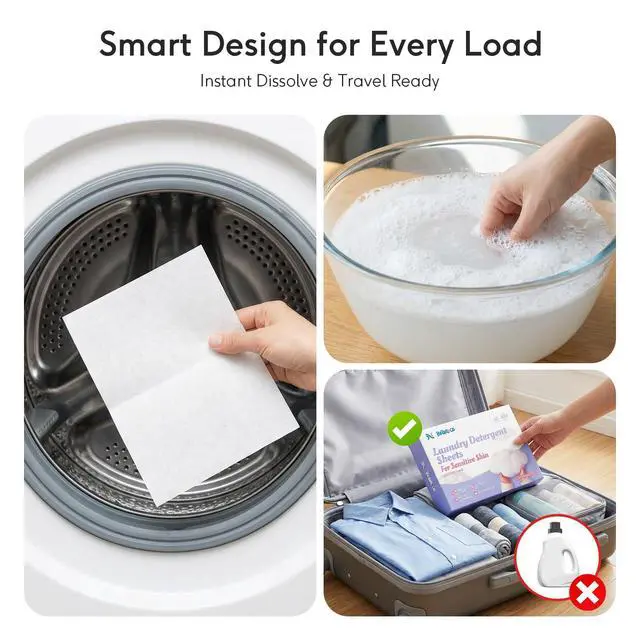 Alt view image 7 of 7 - Sensitive Skin Laundry Detergent Sheets, 100 Loads, 50 Count | Hypoallergenic, Fragrance-Free, Gentle Formula for Baby Clothes, Travel & Dorm Essentials
