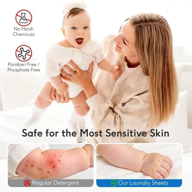 Alt view image 2 of 7 - Sensitive Skin Laundry Detergent Sheets, 100 Loads, 50 Count | Hypoallergenic, Fragrance-Free, Gentle Formula for Baby Clothes, Travel & Dorm Essentials