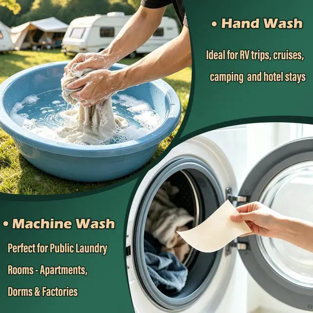 Alt view image 3 of 7 - Travel Laundry Detergent Sheets, 2-Enzyme, 120 Loads for Sink Washing | 2-Enzyme Laundry Sheets Detergent Fight Stain & Odor for Sink Washing, RV, Camper, Cruise & Dorm - Liquidless, Plastic-Free