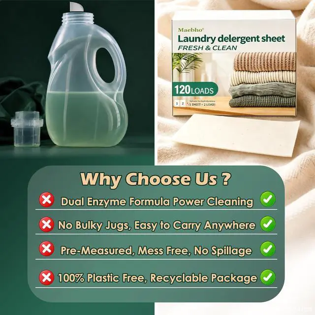 Alt view image 6 of 7 - Travel Laundry Detergent Sheets, 2-Enzyme, 120 Loads for Sink Washing | 2-Enzyme Laundry Sheets Detergent Fight Stain & Odor for Sink Washing, RV, Camper, Cruise & Dorm - Liquidless, Plastic-Free
