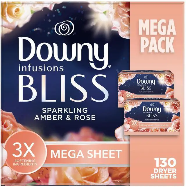Main image of Infusions Mega Dryer Sheets, Laundry Fabric Softener, BLISS, Amber and Rose, 130 Count