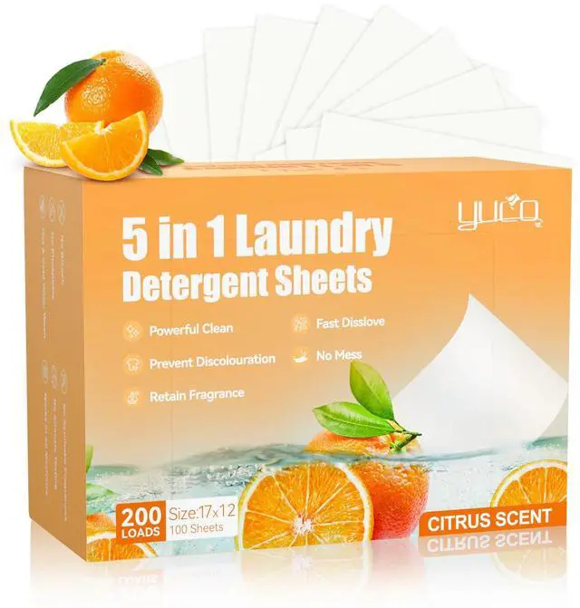 Main image of Laundry Detergent Sheets 200 Loads Citrus Scent Laundry Soap Sheets Compact Lightweight Liquidless Biodegradable Plastic Free Alternative to Liquid & Powder Detergent