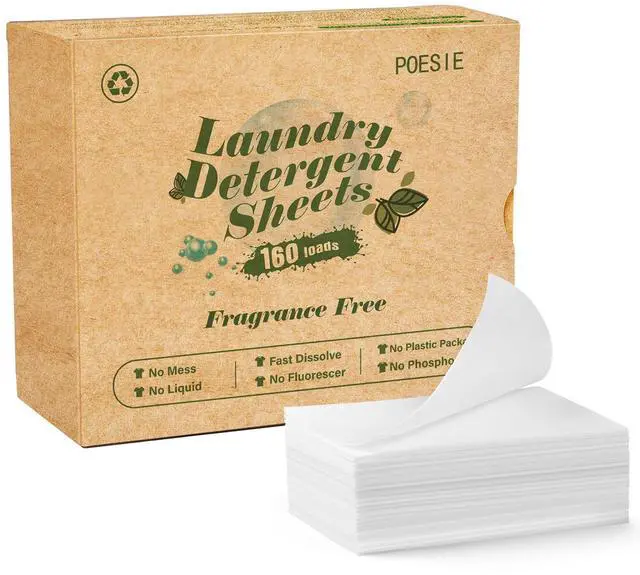 Main image of Laundry Detergent Sheets Fragrance Free Non-Plastic Precut Zero Waste 160 Count Liquidless Washing Strips for Home Dorm Travel Camping Hiking Portable