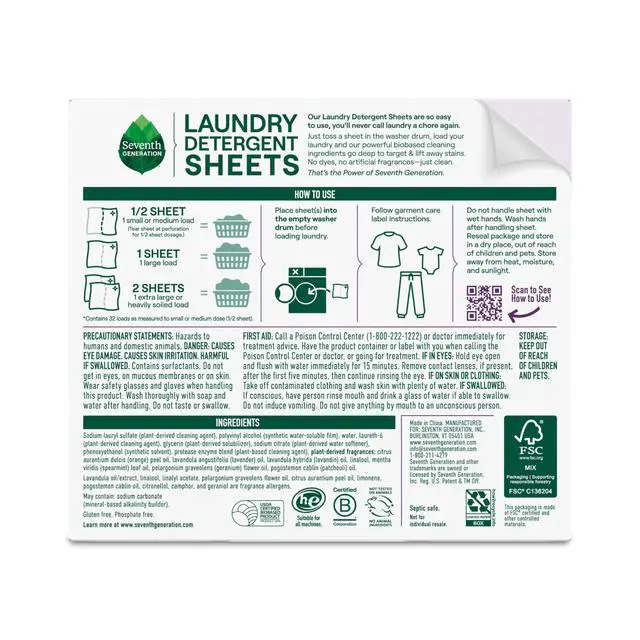 Alt view image 2 of 6 - Laundry Detergent Sheets, Up to 64 Loads, Fresh Lavender Scent, Removes Tough Stains, 0% Dyes and Artificial Fragrances, Safer for your family