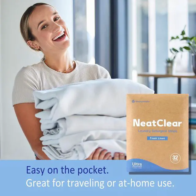 Alt view image 2 of 7 - Eco-friendly Laundry Detergent Sheets, Travel Size Liquidless Soap Sheets | No Mess & Space-Saving, Great For Travel, Apartments, Dorms | Fresh Linen Scent 32 Laundry Strips (32 Loads)