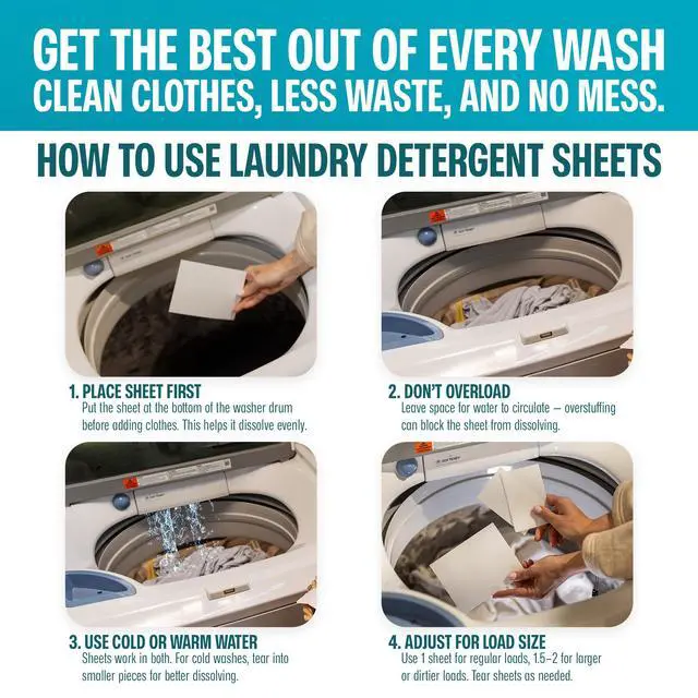 Alt view image 6 of 6 - Laundry Detergent Sheets, Fresh Linen, 60 Loads | Powerful dissolvable detergent sheets for HE and standard washers. Plastic-free, travel friendly, low-waste cleaning.