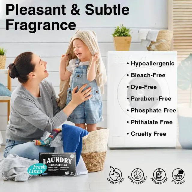 Alt view image 6 of 7 - Laundry Detergent Sheets - Eco Friendly Hypoallergenic for sensitive skin, Natural Plant Based Washer Sheets, Travel Laundry Detergent, Harsh Chemical Free Laundry Soap (64 cnt/ 128 Small Loads)