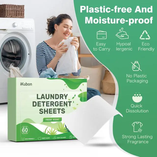 Alt view image 2 of 6 - Laundry Detergent Sheets, Hypoallergenic Laundry Sheets Detergent, Eco Liquidless Laundry Detergent, No Plastic & Easy Carry for Travel/Home/Dorm - Up to 60 Loads - Fresh Scent