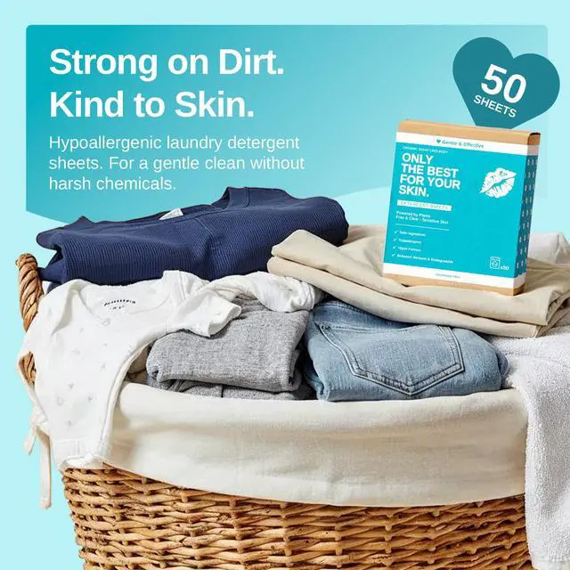 Alt view image 2 of 6 - Laundry Detergent Sheets, Unscented, 50 Sheets | Hypoallergenic, Plant-Based, Travel Laundry Sheets, Coconut & Soapberry Extract, Colors & Whites