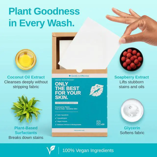 Alt view image 3 of 6 - Laundry Detergent Sheets, Unscented, 50 Sheets | Hypoallergenic, Plant-Based, Travel Laundry Sheets, Coconut & Soapberry Extract, Colors & Whites