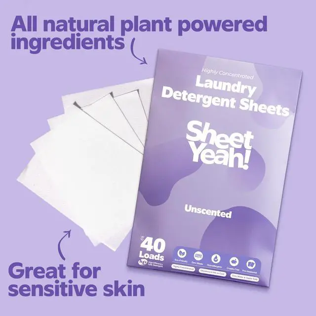 Alt view image 5 of 7 - Laundry Detergent Sheets - 40 Loads - No Plastic Jug Concentrated Laundry Detergent, Hypoallergenic, Gentle on Skin - 20 Sheets