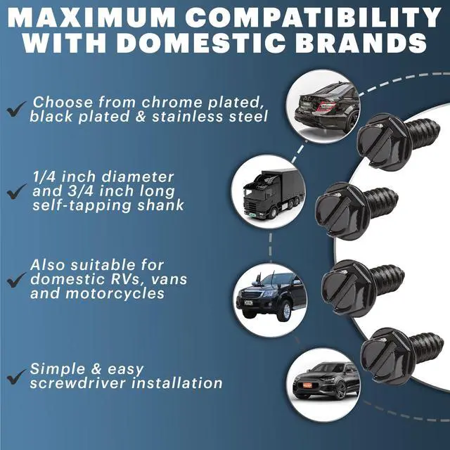 Alt view image 2 of 6 - Rustproof License Plate Screws (4-Pack, Black-Slotted) | Premium Stainless Steel, For US Domestic Vehicles & Select Imports, Fits Plate Mounts with Nylon or Plastic Inserts